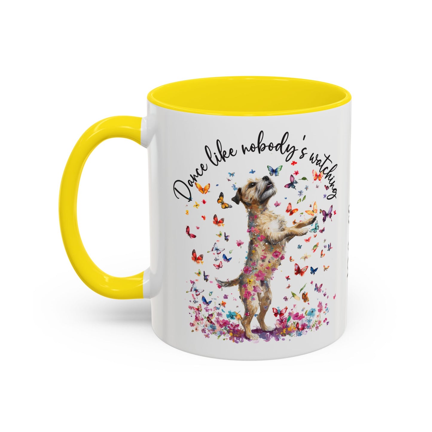 Border Terrier "Dance like nobody's watching" personalized colourful Mugs, 11oz