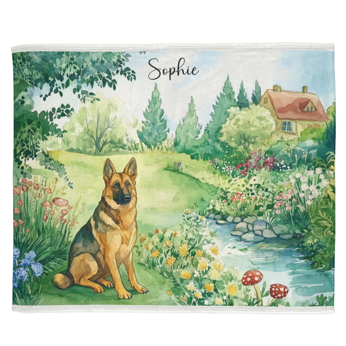 German Shepherd #2 Cottage Garden Personalised Blanket