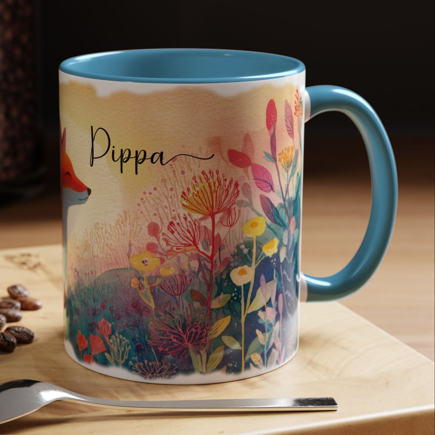 Fox Sunrise #2 Personalized Accent Mugs, 11oz