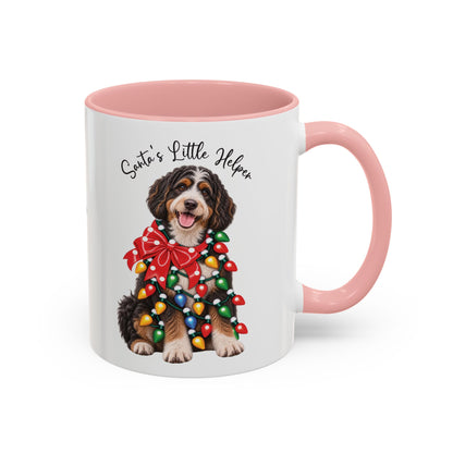 Bernadoodle Santa's little helper, personalised accent colour 11oz mug