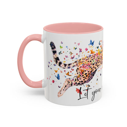 Cheetah "Let your spirit run free" Personalized Accent Mugs, 11oz