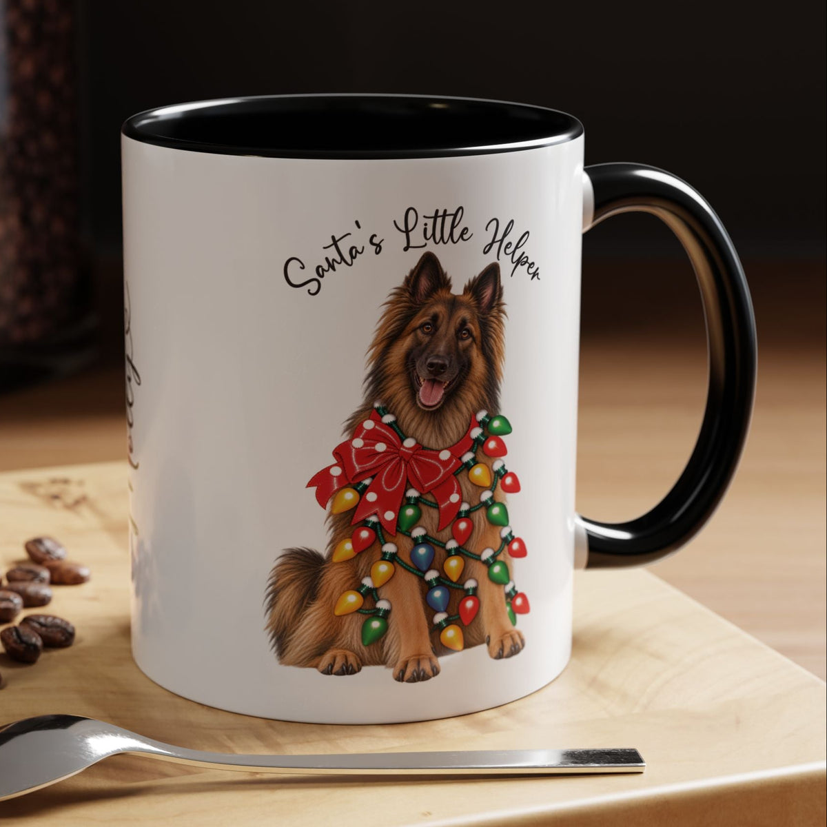 Belgian Tervuren, Santa's little helper, personalised accent colour 11oz mug