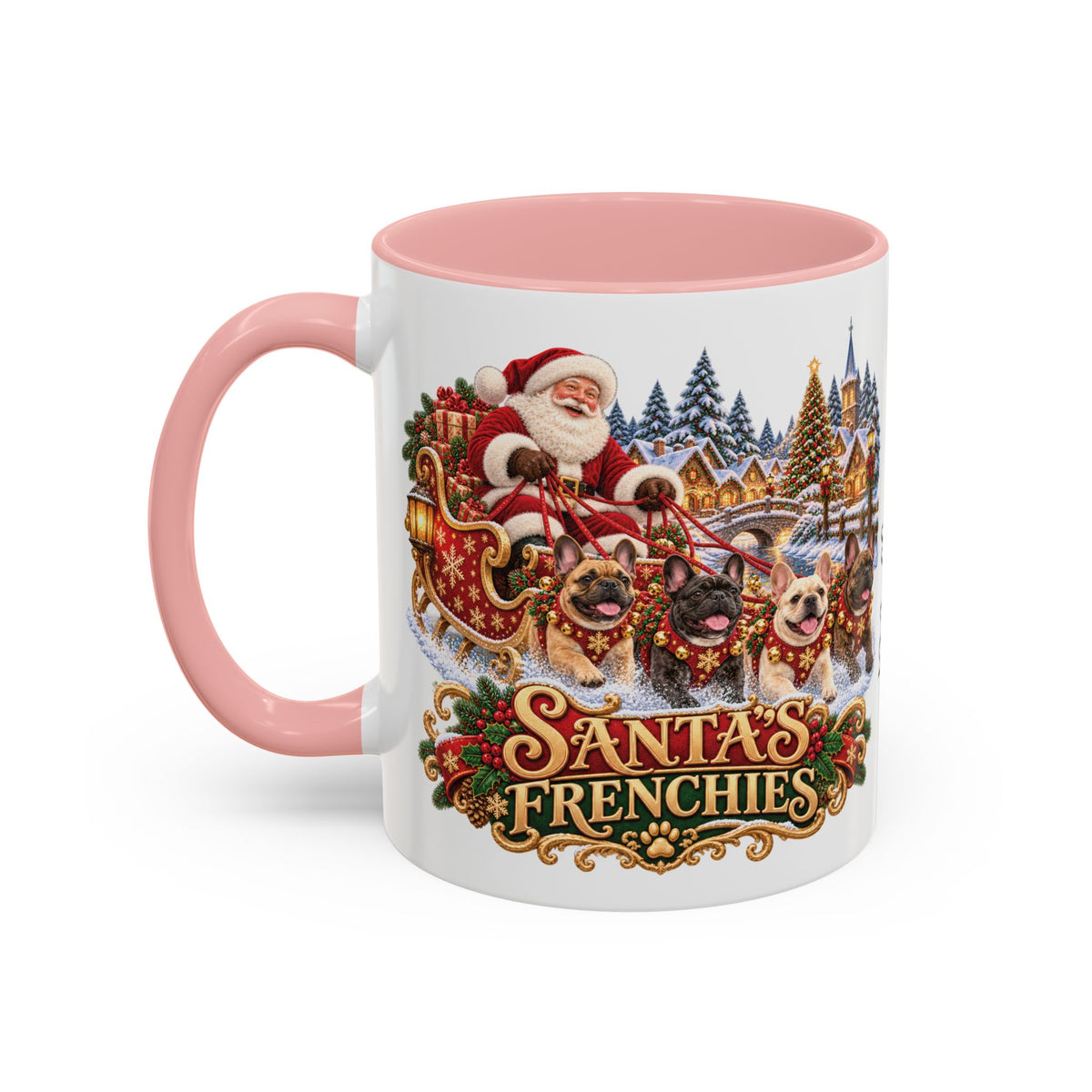 Santa's Frenchies, personalised accent colour 11oz mug