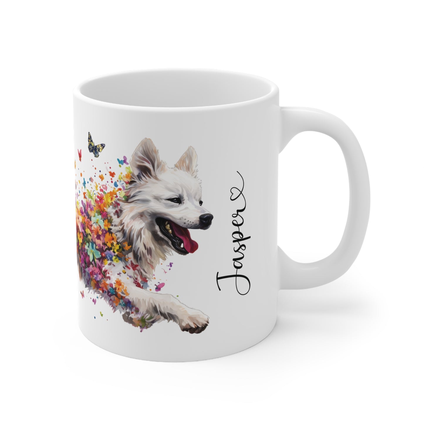 Samoyed Personalized Butterfly white Mug, 11oz