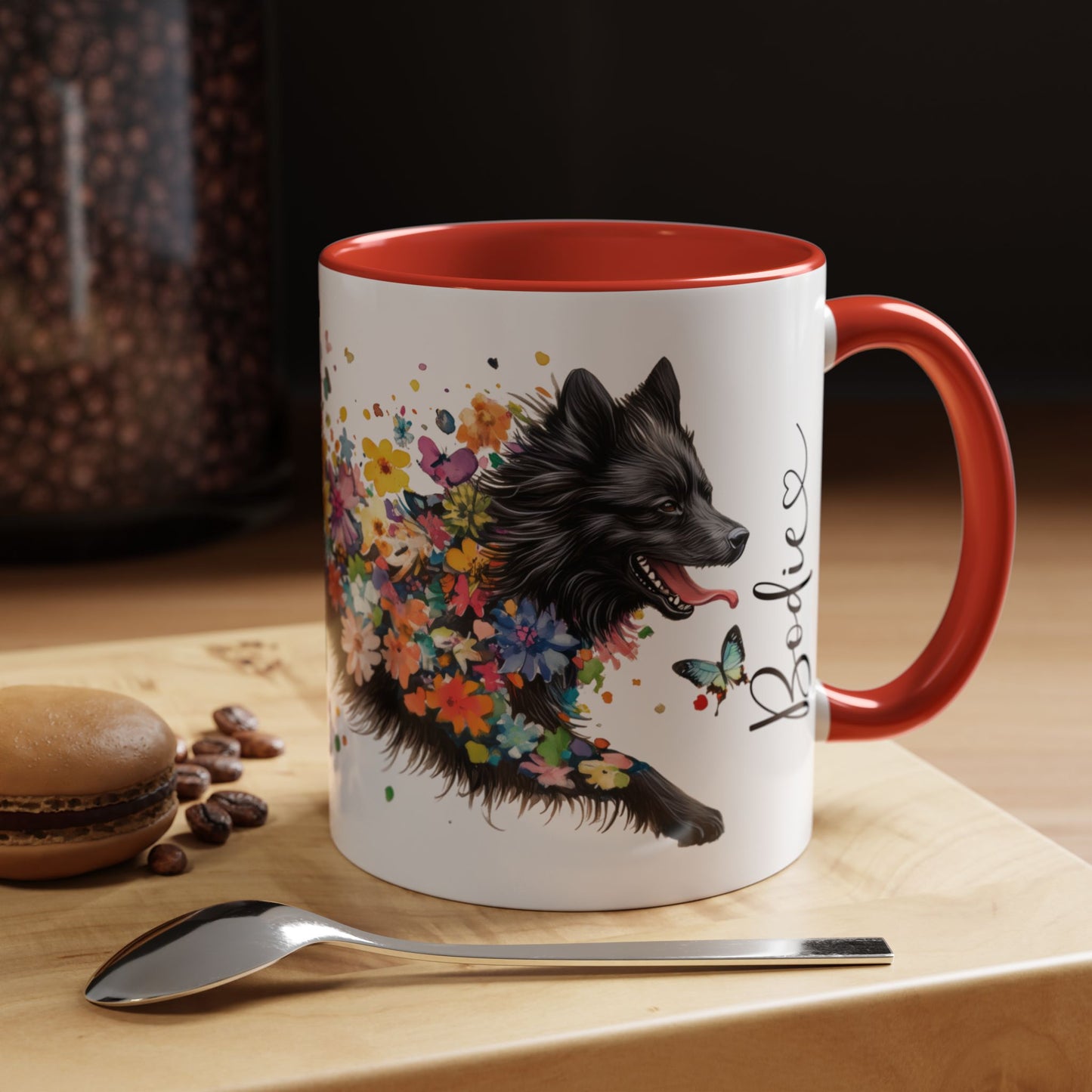 Keeshond #4 Personalized Accent Mugs, 11oz