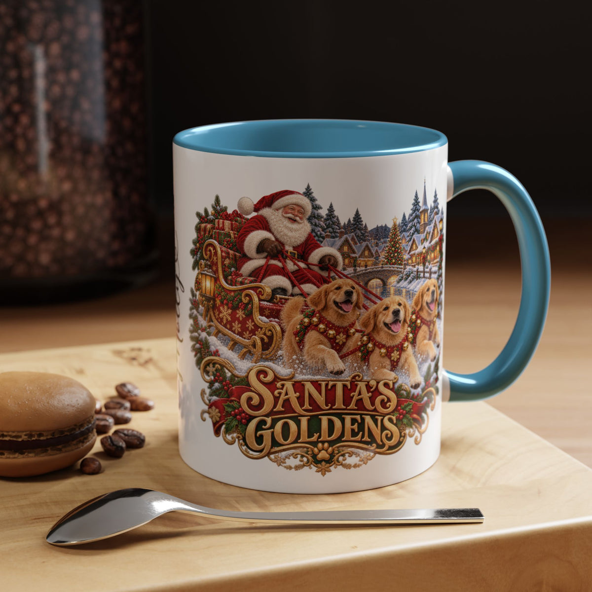 Santa's Goldens, personalised accent colour 11oz mug