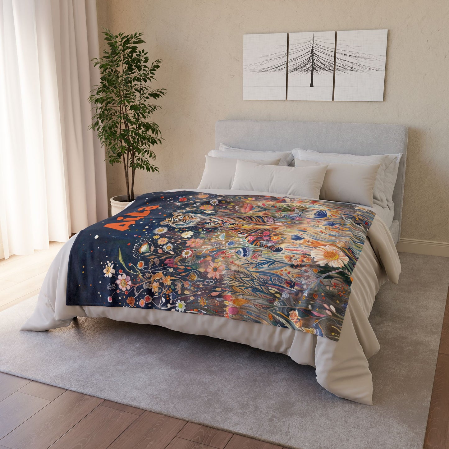 Tiger Starry Night, Personalised Soft Polyester Blanket