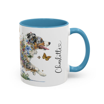 Australian Shepherd (Docked) Blue Merle Personalized Accent Mugs, 11oz