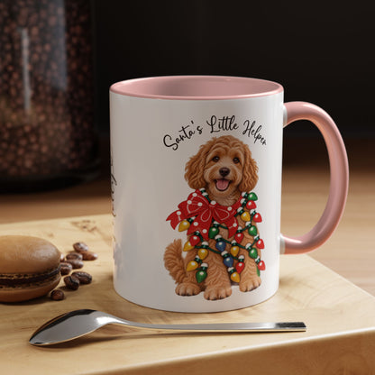 Labradoodle #1, Santa's little helper, personalised accent colour 11oz mug