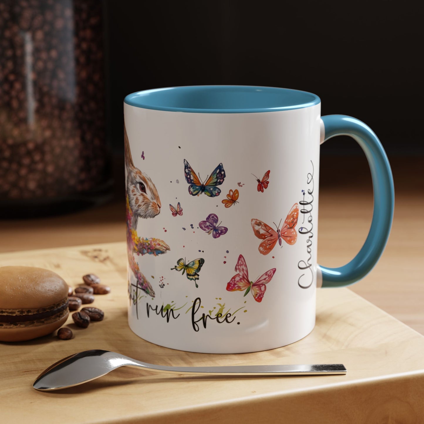 Rabbit "Let your spirit run free" Personalized Accent Mugs, 11oz