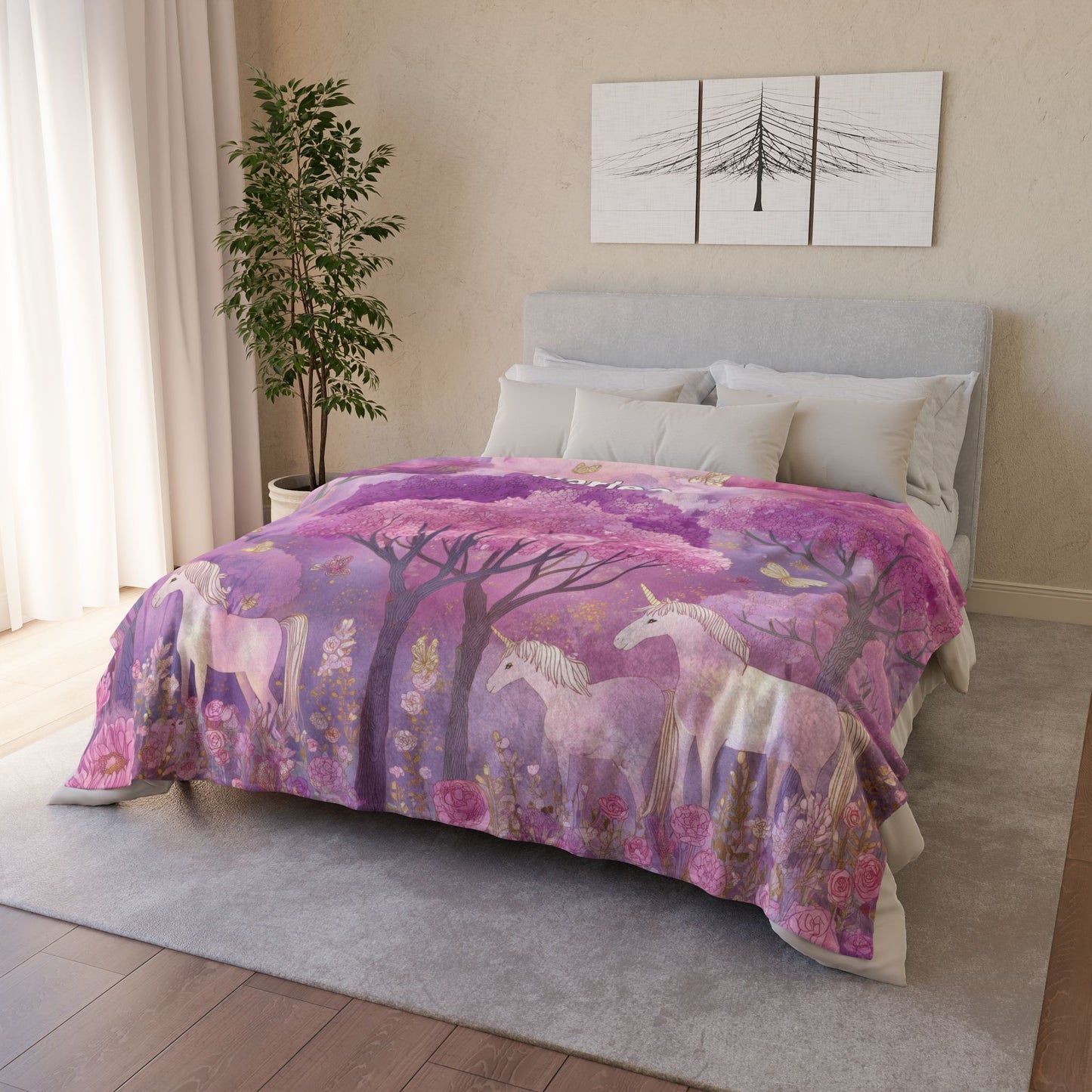 Unicorns Enchanted Forest, Personalised Meadow Blanket