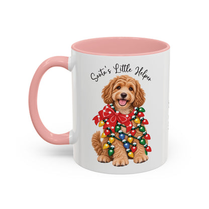 Labradoodle #1, Santa's little helper, personalised accent colour 11oz mug