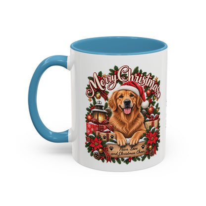 Golden Retriever Merry Christmas, personalised accent colour 11oz mug