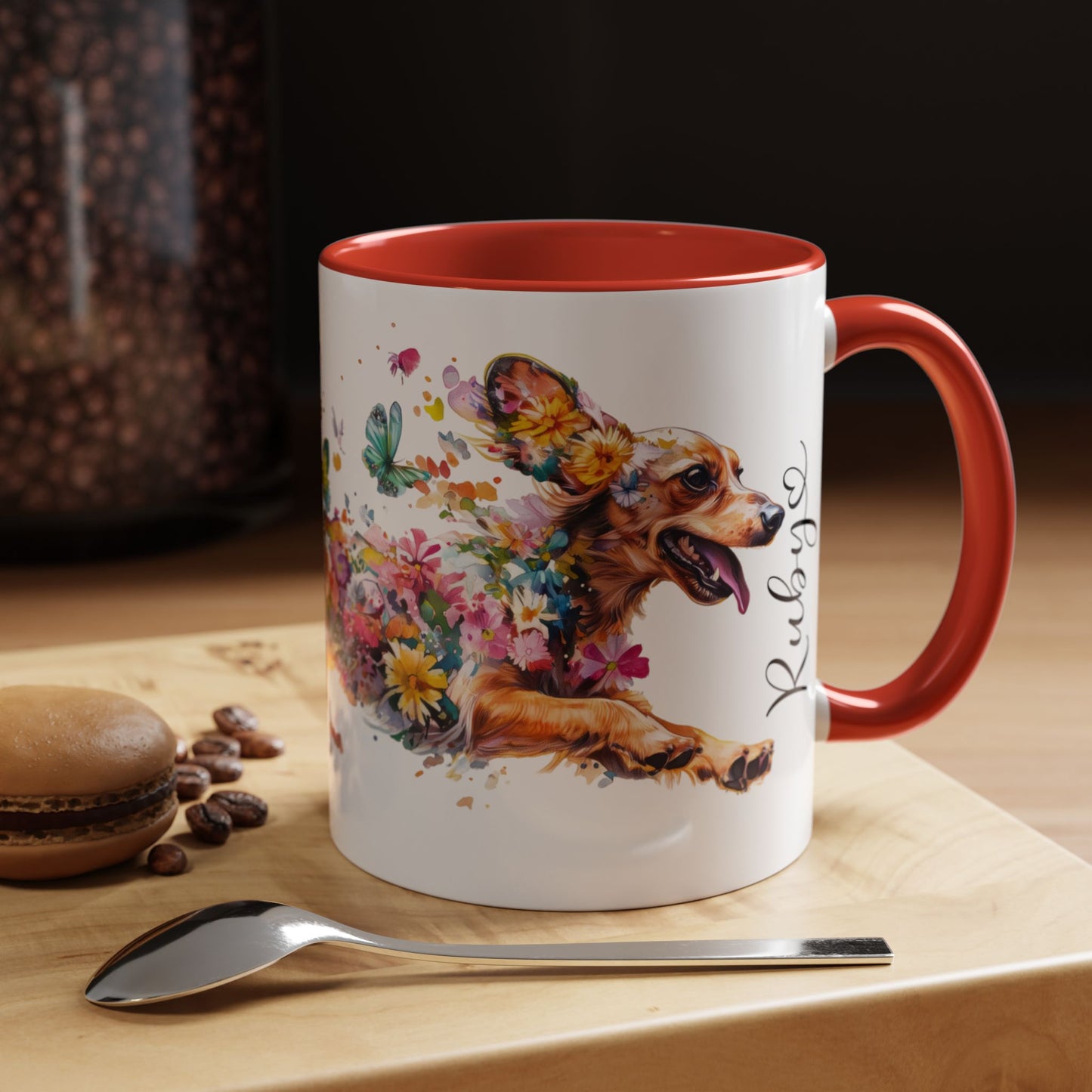 Dachshund Tan, running personalized colourful Mugs, 11oz