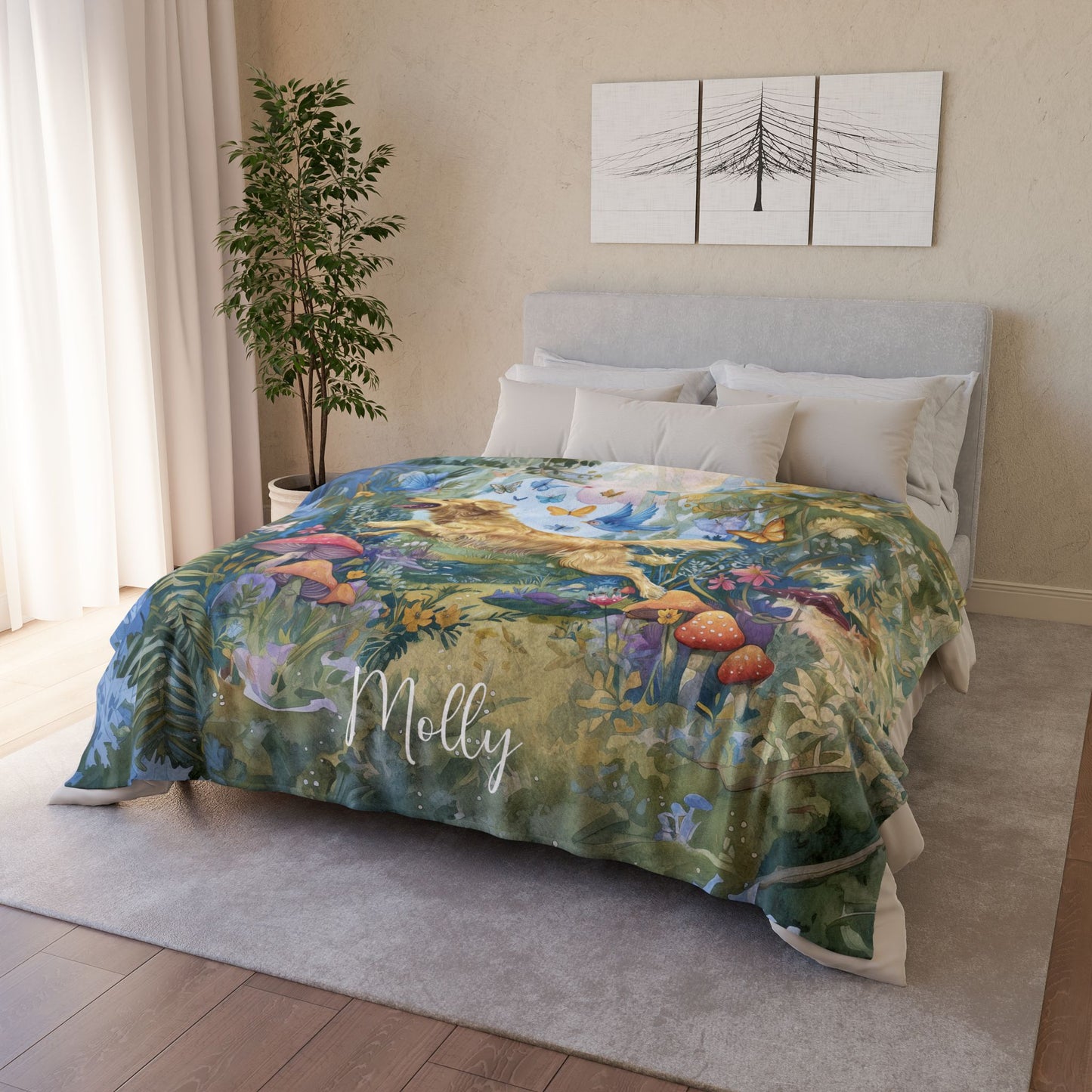 Golden Retriever Mystical Forest Personalised Blanket
