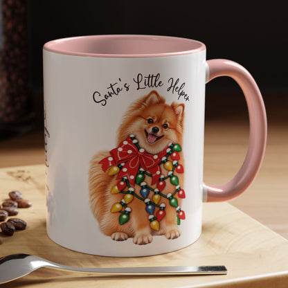 Pomeranian, Santa's little helper, personalised accent colour 11oz mug