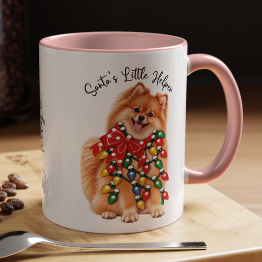 Pomeranian, Santa's little helper, personalised accent colour 11oz mug