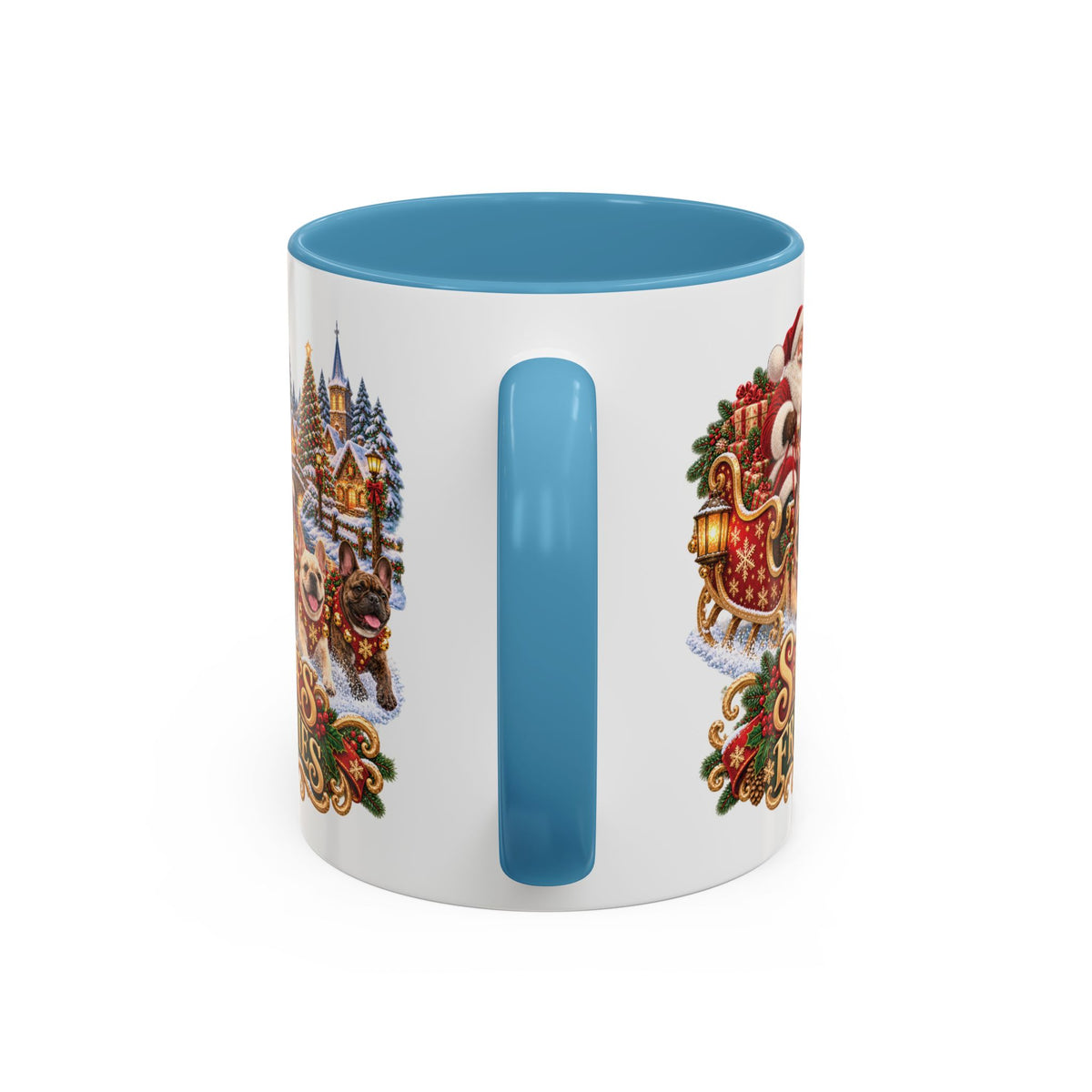 Santa's Frenchies, personalised accent colour 11oz mug