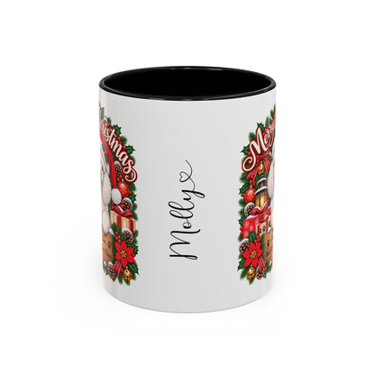 Poodle #4 Merry Christmas, personalised accent colour 11oz mug