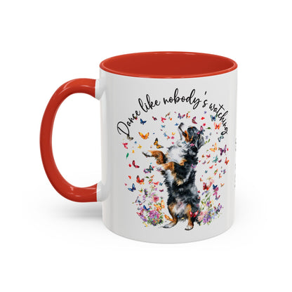 Bernese Mountain Dog "Dance like nobody's watching" personalized colourful Mugs, 11oz