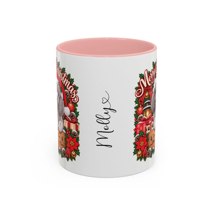 Poodle #4 Merry Christmas, personalised accent colour 11oz mug