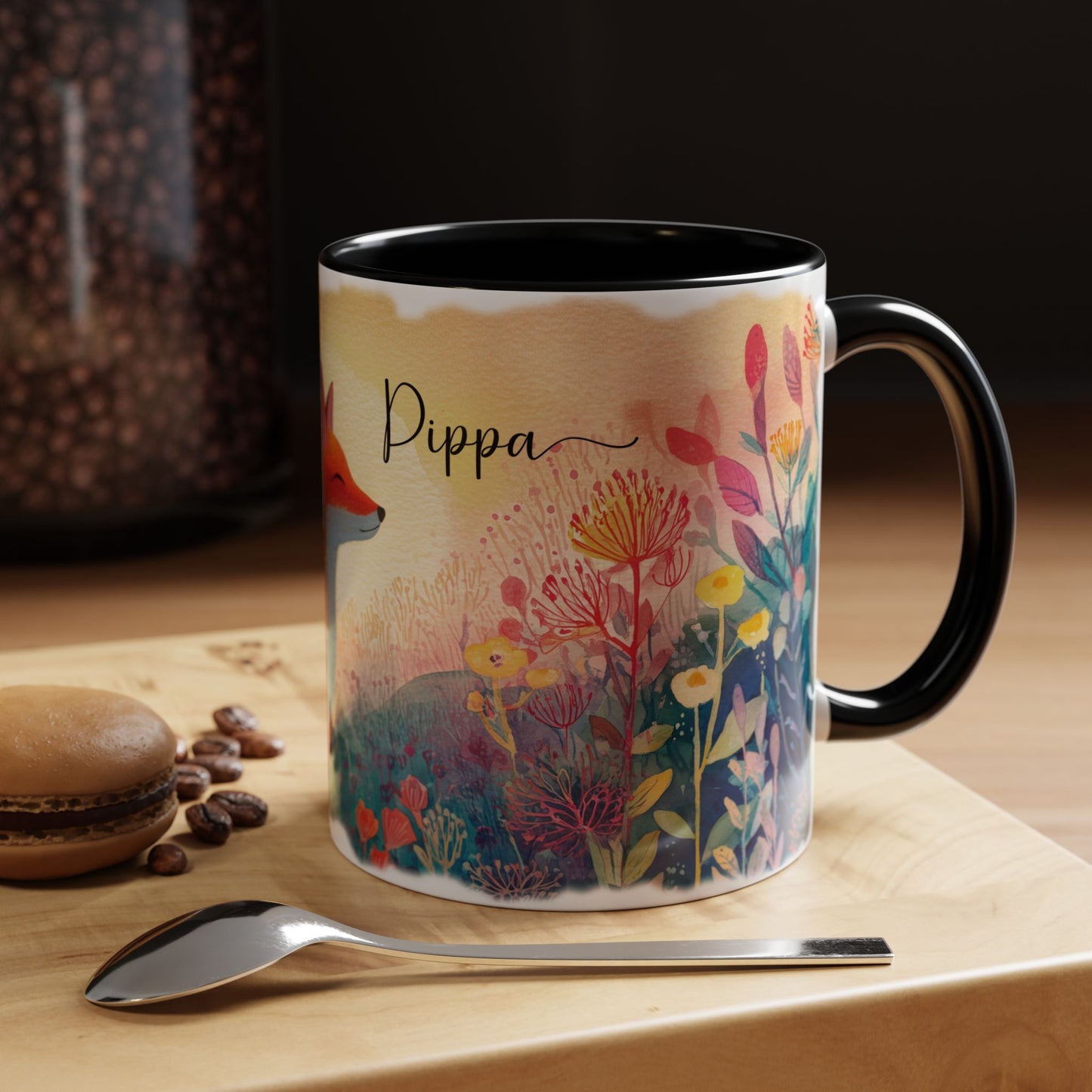 Fox Sunrise #2 Personalized Accent Mugs, 11oz
