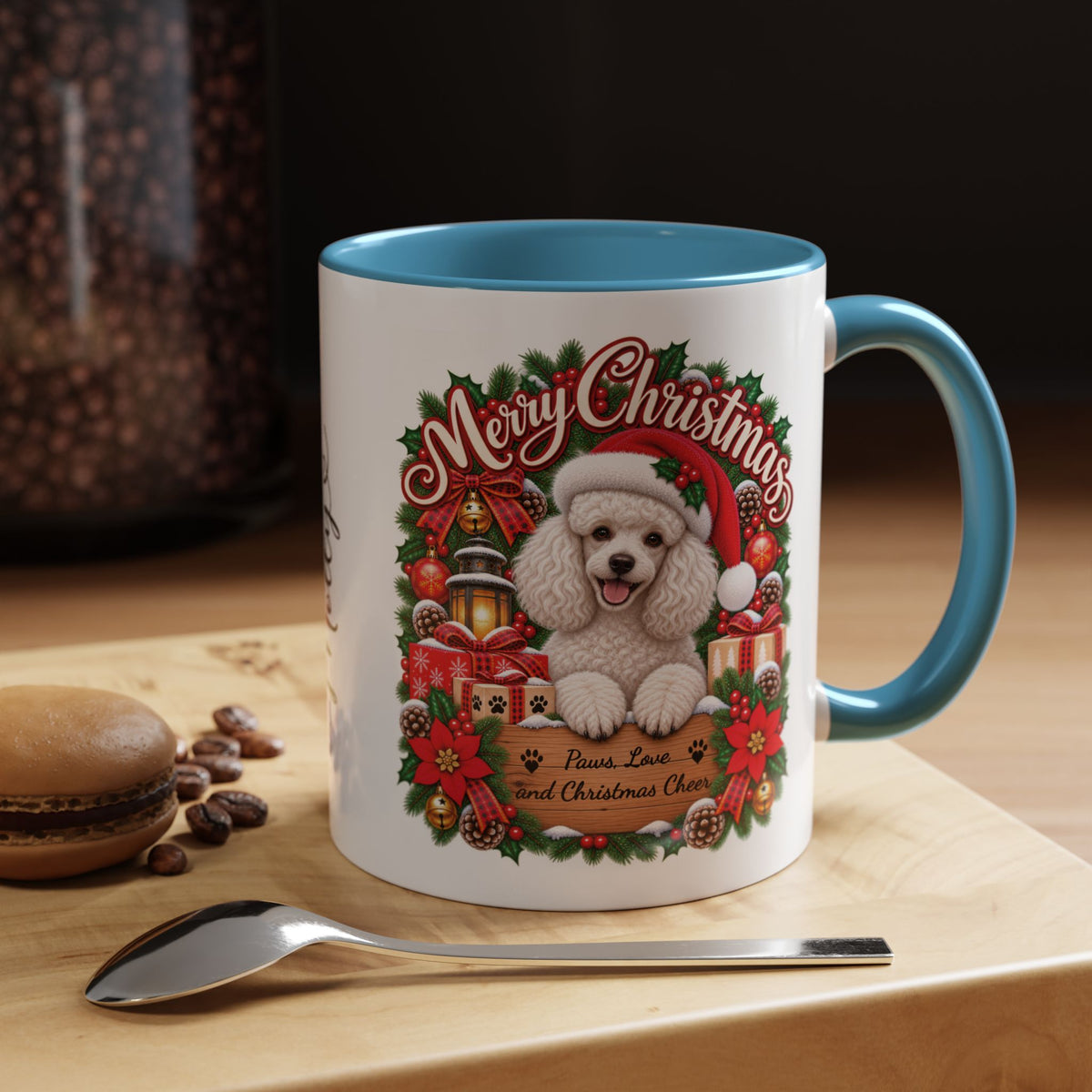 Poodle #4 Merry Christmas, personalised accent colour 11oz mug