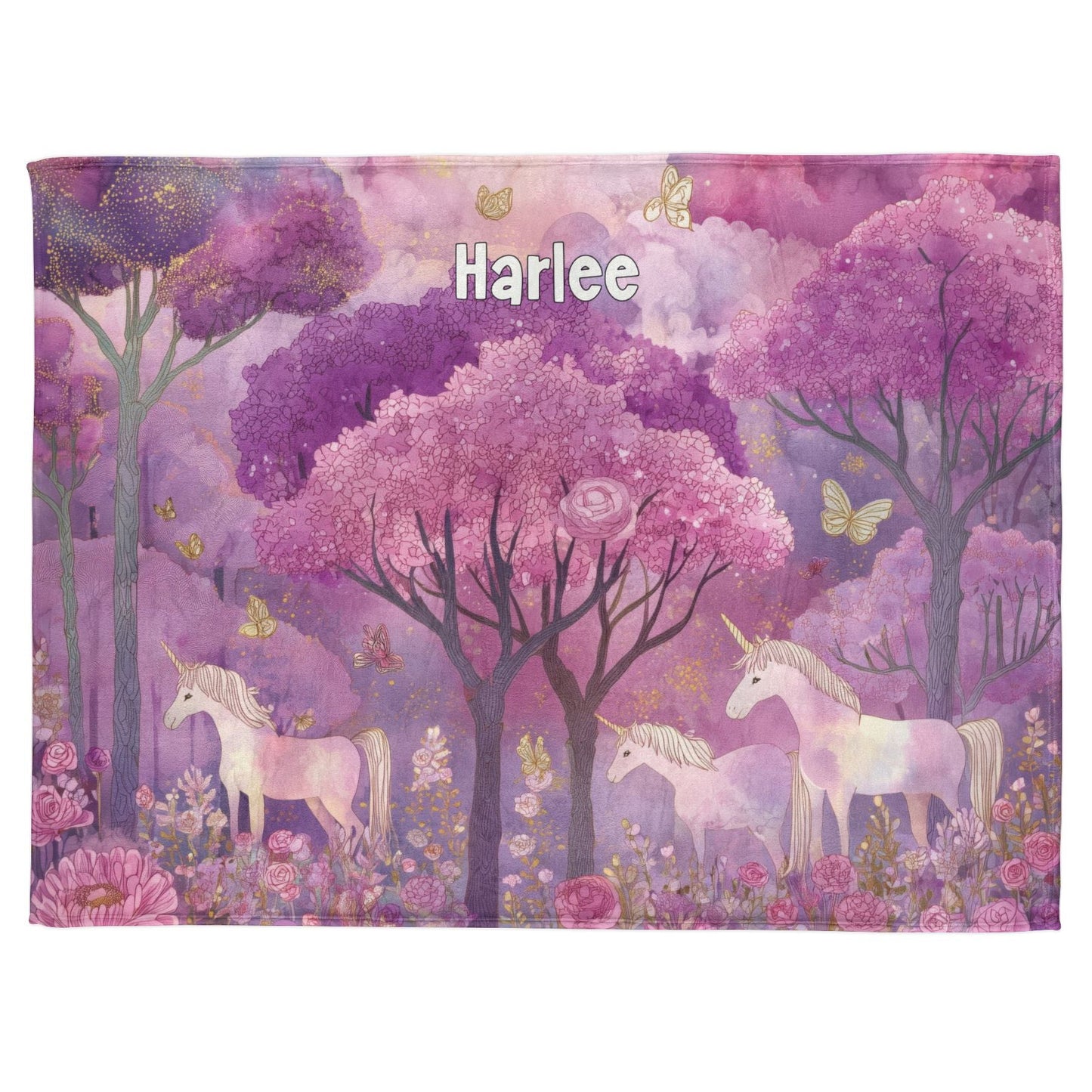 Unicorns Enchanted Forest, Personalised Meadow Blanket