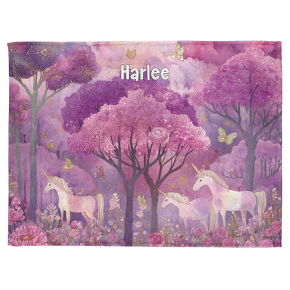 Unicorns Enchanted Forest, Personalised Meadow Blanket