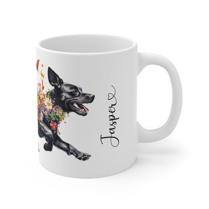 Black Labrador running personalized white Mug, 11oz