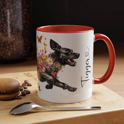 Black Labrador running personalized colourful Mugs, 11oz