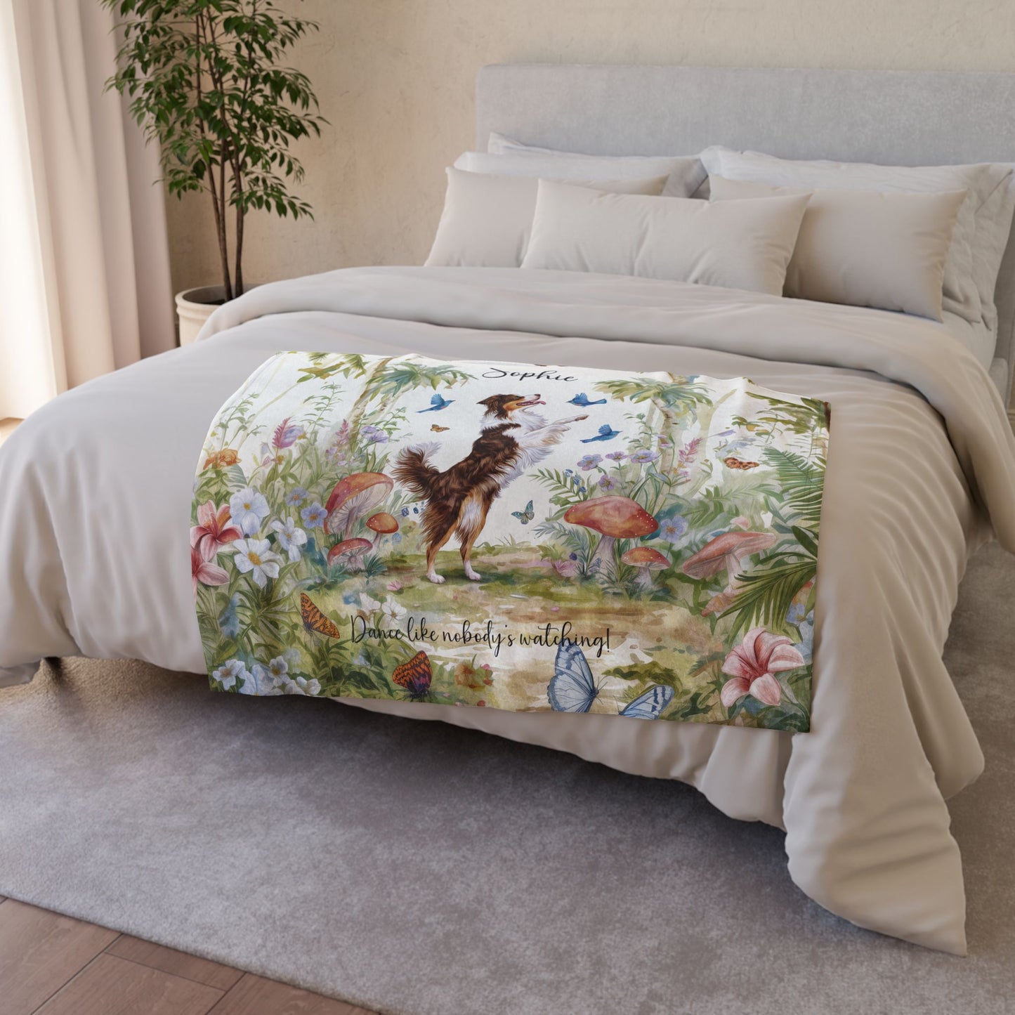 Australian Shepherd Dancing Mystical Forest Personalised Blanket