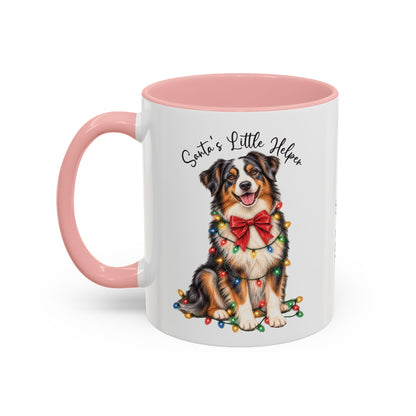 Australian Shepherd #4 Santa's little helper, personalised accent colour 11oz mug