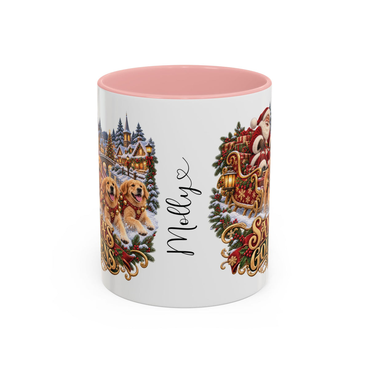 Santa's Goldens, personalised accent colour 11oz mug