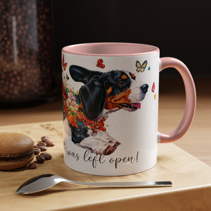 Basset Hound “Live like the gate was left open" Accent Mugs, 11oz