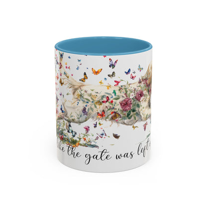 Cream Golden Retriever “Live like the gate was left open" Accent Mugs, 11oz