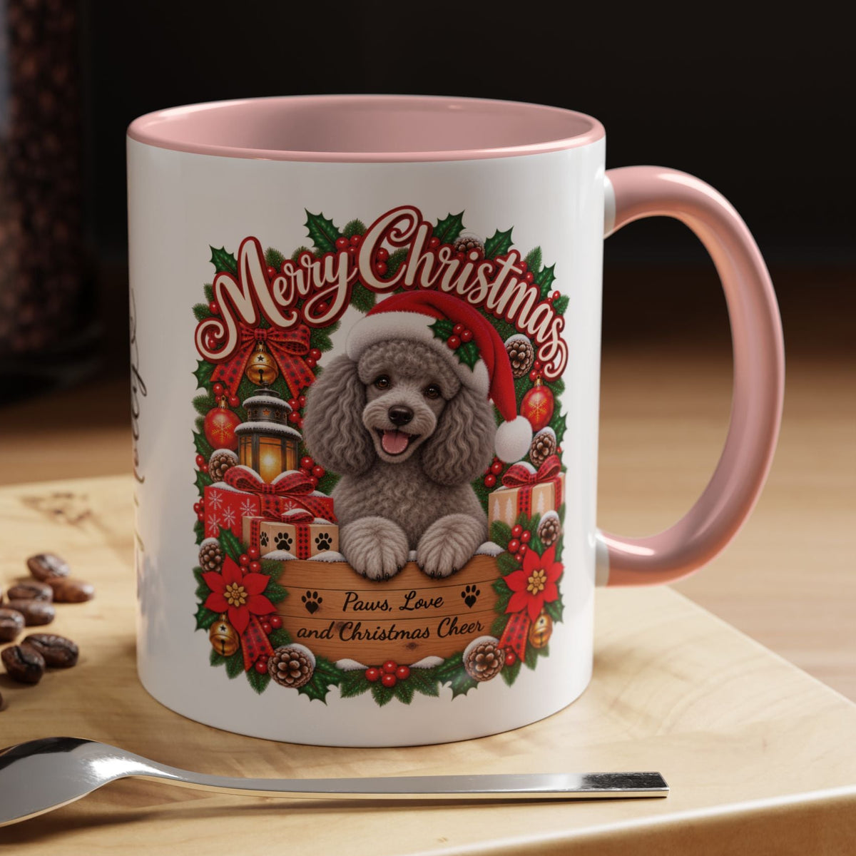 Poodle #4 Merry Christmas, personalised accent colour 11oz mug