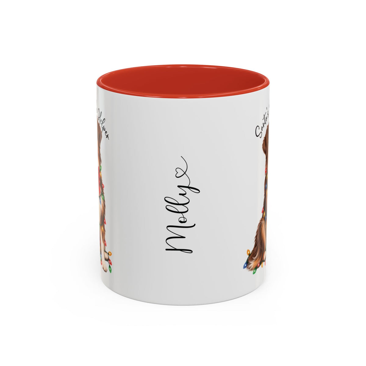 Australian Shepherd, Santa's little helper, personalised accent colour 11oz mug