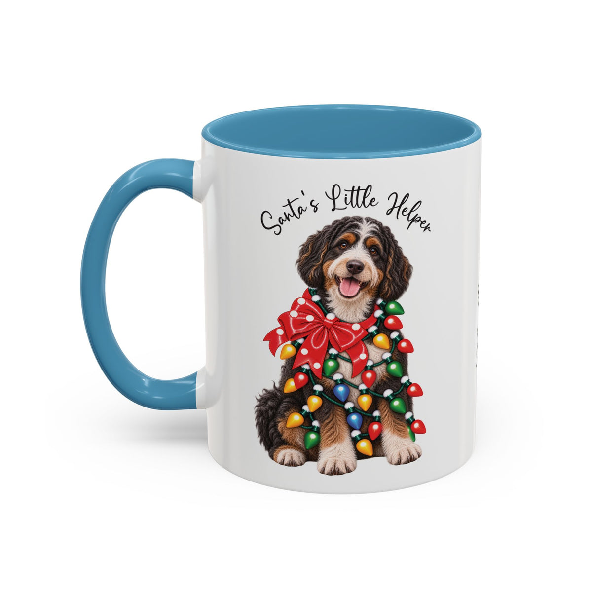 Bernadoodle Santa's little helper, personalised accent colour 11oz mug