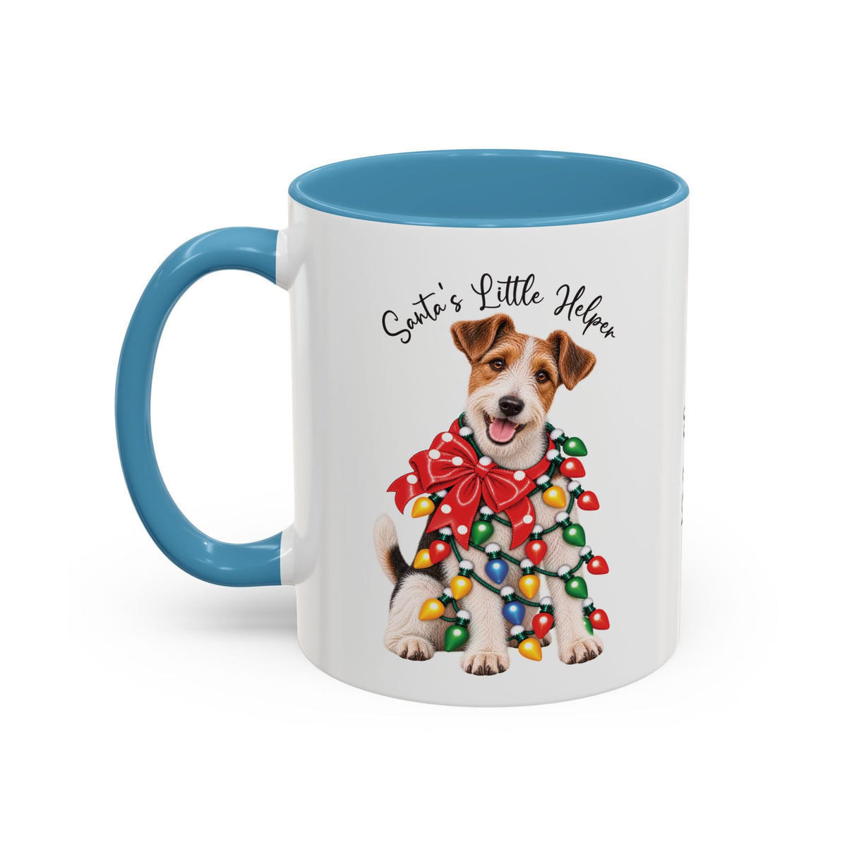 Fox Terrier, Santa's little helper, personalised accent colour 11oz mug