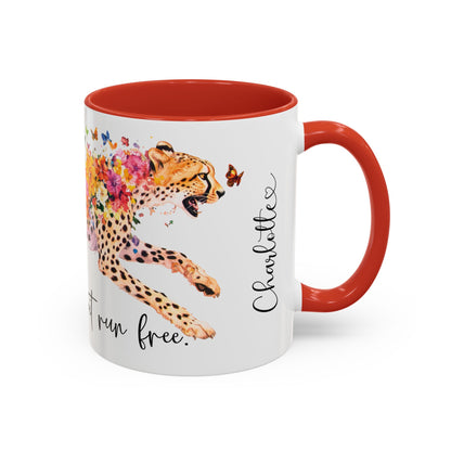 Cheetah "Let your spirit run free" Personalized Accent Mugs, 11oz