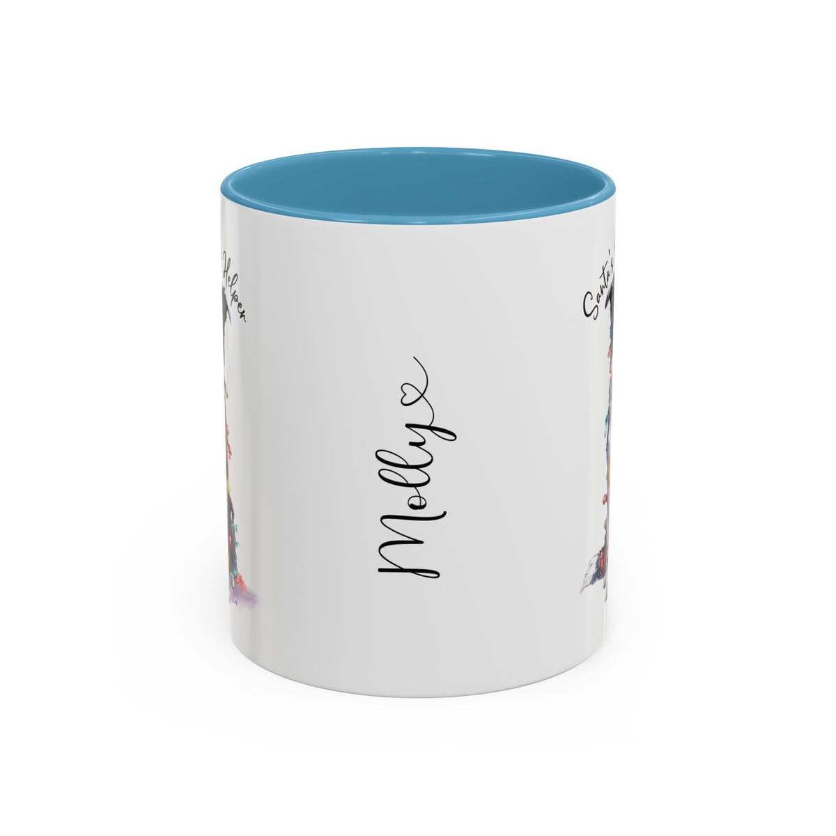 Border Collie, Santa's little helper, personalised accent colour 11oz mug