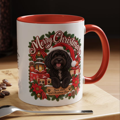 Cavapoo, Cavoodle, Cockapoo Merry Christmas, personalised accent colour 11oz mug