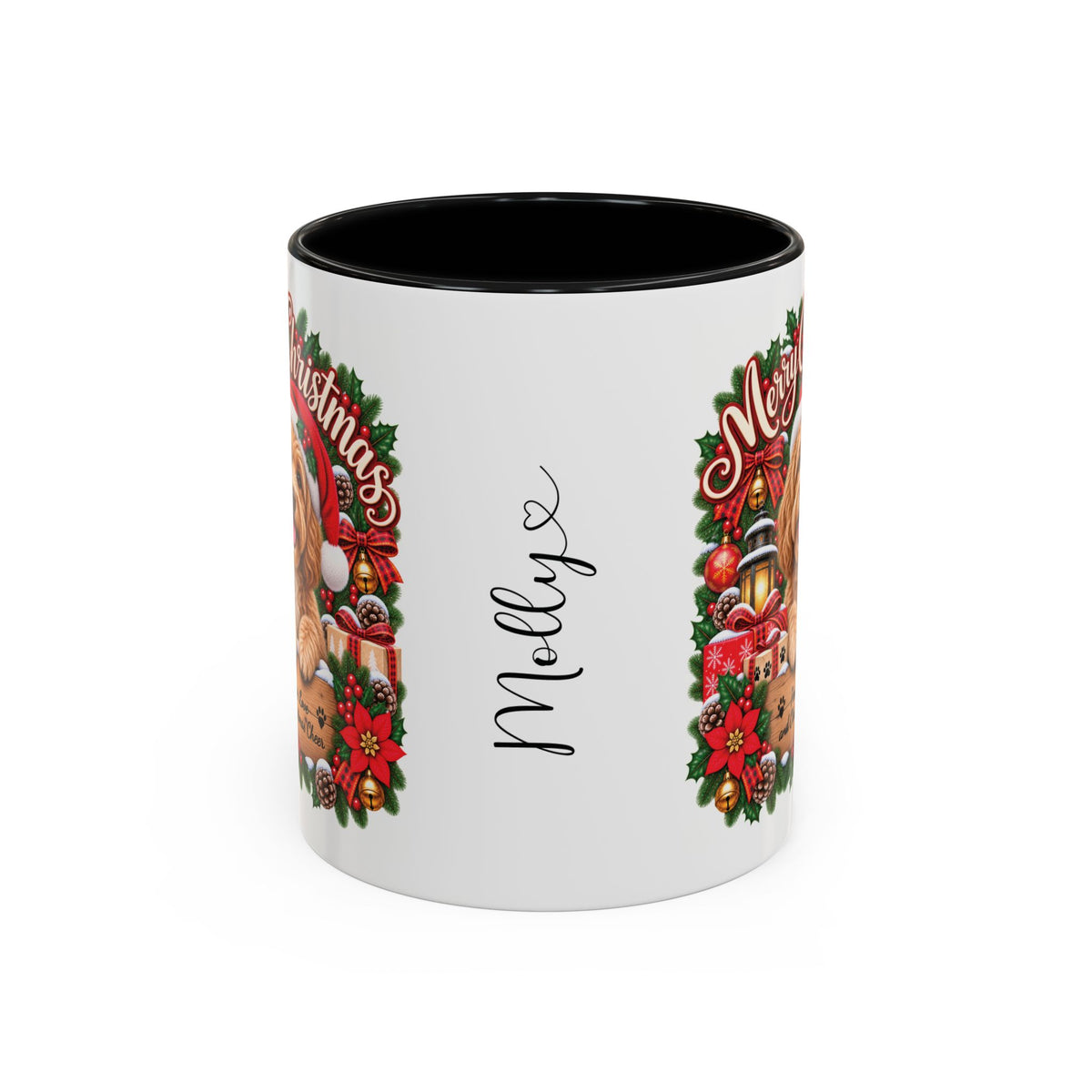 Golden Doodle Merry Christmas, personalised accent colour 11oz mug