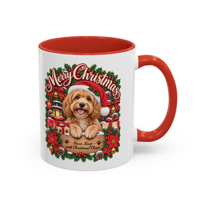 Golden Doodle Merry Christmas, personalised accent colour 11oz mug
