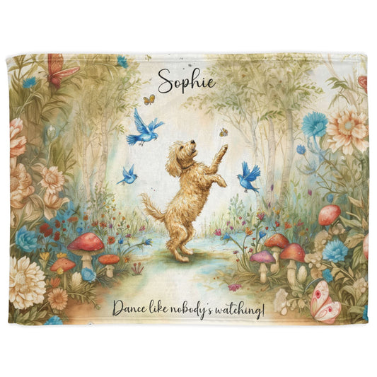 Golden Groodle/Doodle Dancing Mystical Forest Personalised Blanket