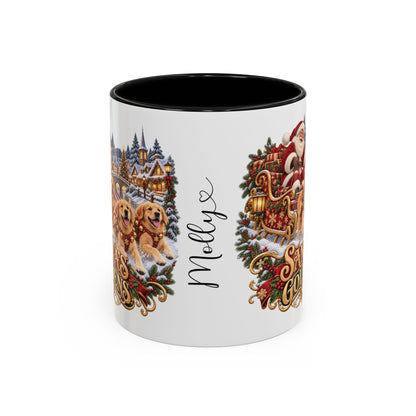 Santa's Goldens, personalised accent colour 11oz mug