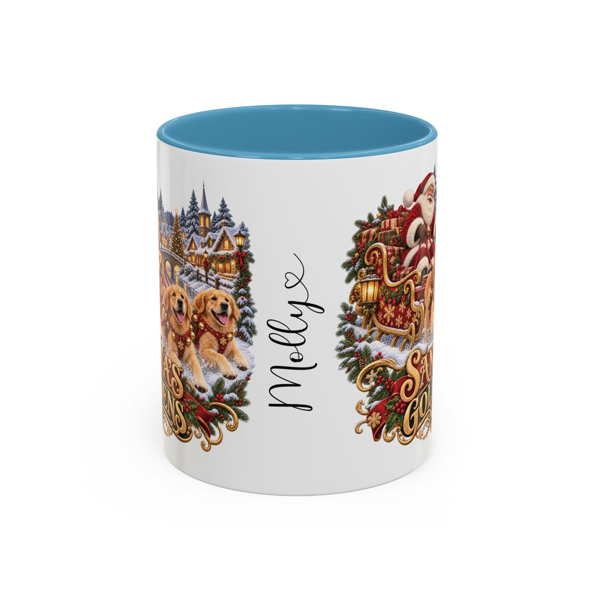 Santa's Goldens, personalised accent colour 11oz mug