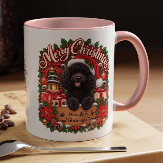 Poodle #2 Merry Christmas, personalised accent colour 11oz mug