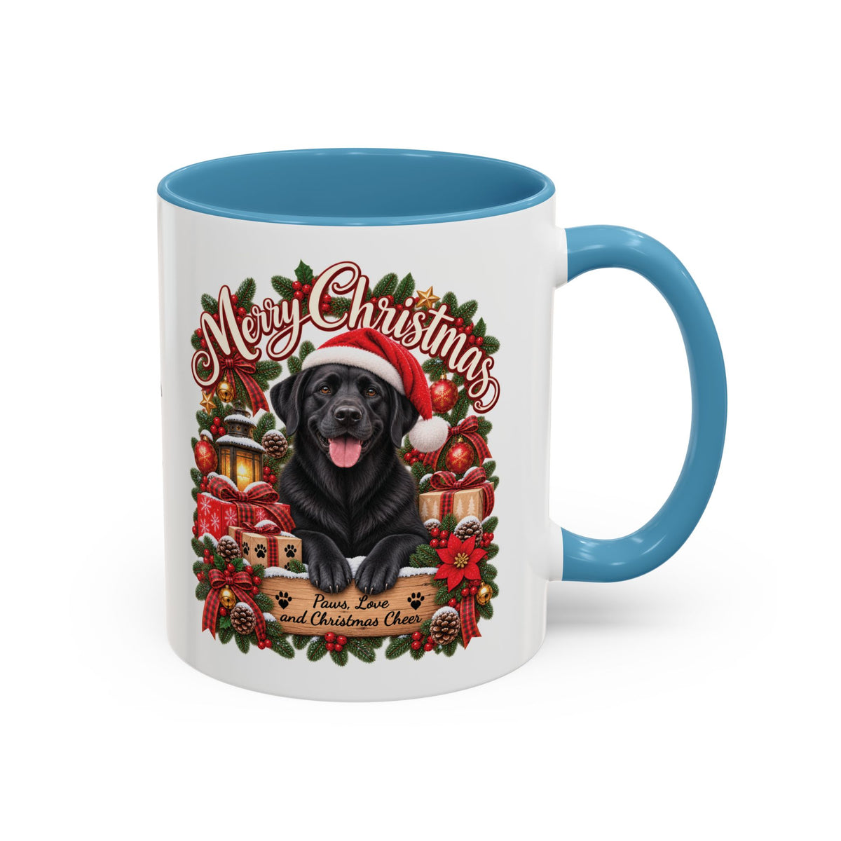 Labrador #4 Merry Christmas, personalised accent colour 11oz mug